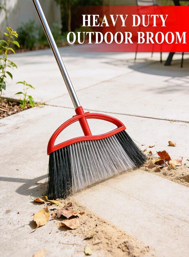 MuLing 2-Pack Outdoor Heavy Duty Broom Set, 15.7" Wide Angle Broom with Long Adjustable Handle & Stiff Bristles for Patio, Garage, Yard, Garden (Black&Red) - Image 3